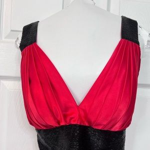 Red/black floor length gown